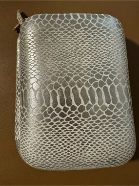Snake-Embossed Grey Makeup Organizer Pouch